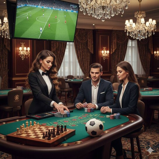 Luxurious casino chips and card table
